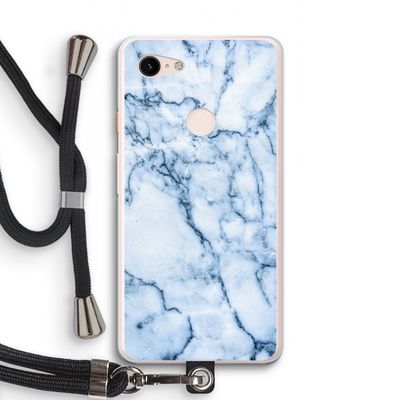 Blauw marmer: Pixel 3 XL Transparant Hoesje met koord