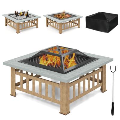 Vuurkorf met Grillrooster & Vonkenscherm & Haak voor het Aansteken Buiten Vuurplaats Grijs