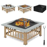 Vuurkorf met Grillrooster & Vonkenscherm & Haak voor het Aansteken Buiten Vuurplaats Grijs