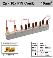 SEP Verdeelkam fase nul voor 1 aardlekschakelaar 2 modules en 4 automaten 1 module pin 2x18mm