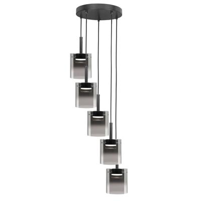 Highlight 5-lichts hanglampSalerno rond zwart met smoke glas - H5429.01