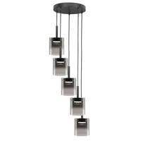 Highlight 5-lichts hanglampSalerno rond zwart met smoke glas - H5429.01