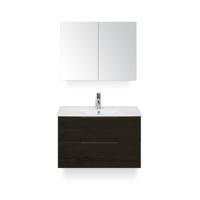 Seville Badmeubelset 80 cm - Black Oak Edge greep - Wastafel Enjoy - met Spiegelkast