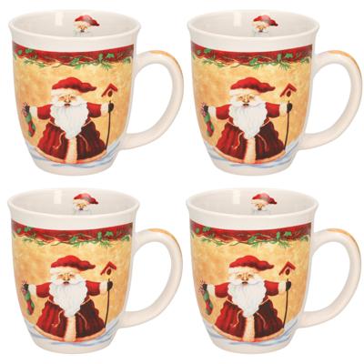 G. Wurm Kerstmok kerstman met kerstsok - Set van 4x stuks - keramiek - 300 ml - koffie/thee mok - ke