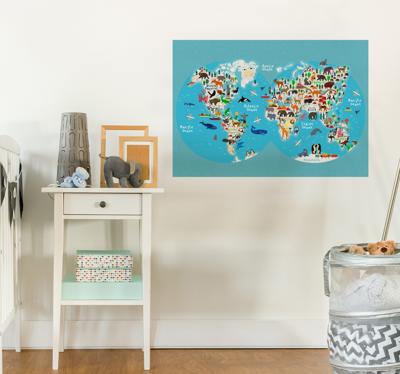 Dieren wereldkaart poster