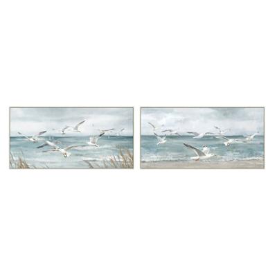Canvas Home ESPRIT Blauw Wit Mediterrane Zeemeeuw 140 x 3,7 x 70 cm (2 Stuks)
