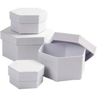 Creativ Company Hexagonale dozen, h: 4+5+6+7 cm, d 6,5+8+10+12 cm, wit, 4 stuk/ 1 set Creativ Company Hexagonale dozen, h: 4+5+6+7 cm, d 6,5+8+10+12 cm, wit, 4 stuk/ 1 set