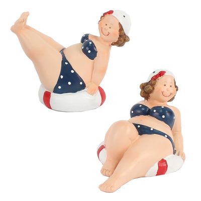 Woonkamer decoratie beeldjes set van 2 dikke dames - blauw badpak - 10 cm Woonkamer decoratie beeldjes set van 2 dikke dames - blauw badpak - 10 cm