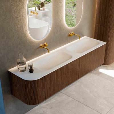 Badmeubel Mondiaz Kurve | 175 cm | Meubelkleur Walnut | Wastafelkleur Talc | Dubbele spoelbak | Zonder kraangaten