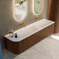Badmeubel Mondiaz Kurve | 175 cm | Meubelkleur Walnut | Wastafelkleur Talc | Dubbele spoelbak | Zonder kraangaten
