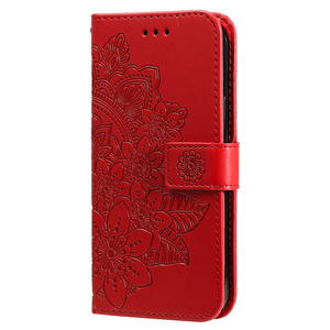 iPhone 15 Pro Max hoesje - Bookcase - Pasjeshouder - Portemonnee - Bloemenprint - Kunstleer - Rood