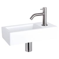 Differnz Ravo fonteinset keramiek - kraan gebogen - 38.5 x 18.5 x 9 cm - mat chroom