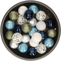 Kerstballen 37x stuks wit/groen/zilver/blauw kunststof 6cm - thumbnail