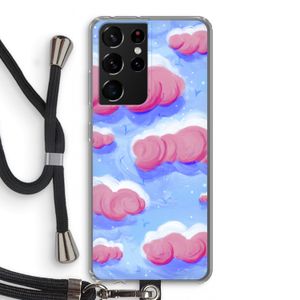 Roze wolken met vogels: Samsung Galaxy S21 Ultra Transparant Hoesje met koord