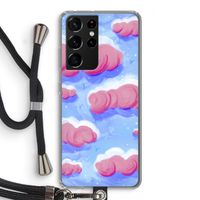 Roze wolken met vogels: Samsung Galaxy S21 Ultra Transparant Hoesje met koord