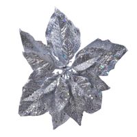 1x stuks decoratie bloemen kerstster zilver glitter op clip 23 cm   -