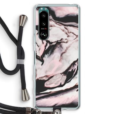 Roze stroom: Sony Xperia 5 III Transparant Hoesje met koord
