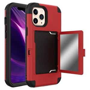 iPhone 12 Pro Max Hybrid Case met Verborgen Spiegel & Kaartsleuf - Rood