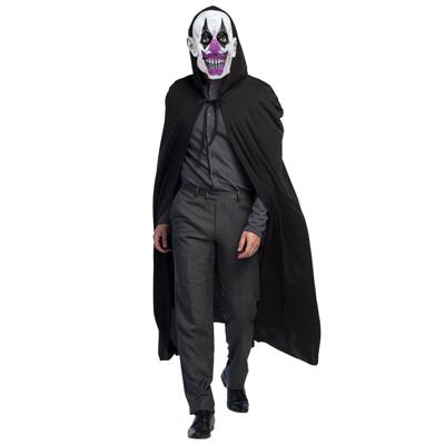 Halloween horror verkleedkleding set - Scary Clown masker - Cape zwart met capuchon
