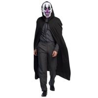 Halloween horror verkleedkleding set - Scary Clown masker - Cape zwart met capuchon