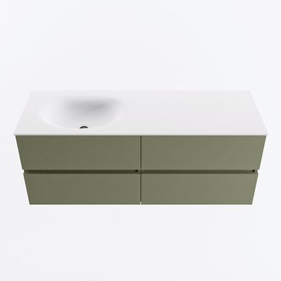 MONDIAZ VICA 130cm badmeubel onderkast Army 4 lades. Wastafel MOON links zonder kraangat, kleur Talc.