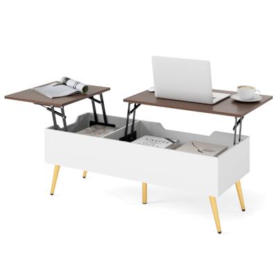 Opklapbare Salontafel Moderne Salontafel met 2 Verborgen Opbergvakken Opklapbare Werktafel met Metalen Poten 111 x 48 x 40-53,5 cm