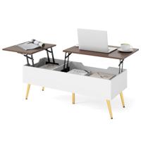 Opklapbare Salontafel Moderne Salontafel met 2 Verborgen Opbergvakken Opklapbare Werktafel met Metalen Poten 111 x 48 x 40-53,5 cm