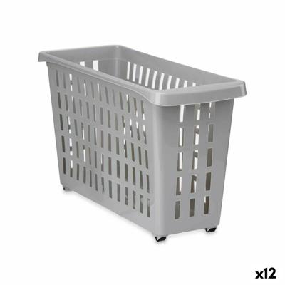 Veelzijdige mand Met wieltjes Grijs Plastic 17,5 x 26 x 46 cm (12 Stuks)