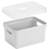 Opbergboxen/opbergmanden wit van 13 liter kunststof met transparante deksel - Opbergbox