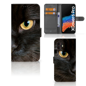 Samsung Galaxy Xcover 6 Pro Telefoonhoesje met Pasjes Zwarte Kat