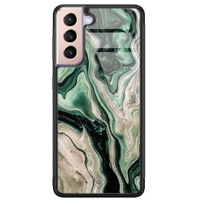 Samsung Galaxy S21 Plus glazen hardcase - Green waves