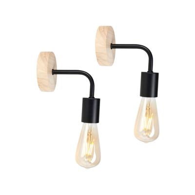 Ostaria Wandlamp - 2x - zwart - metaal / houtoptiek - industrieel - E27 - binnen / woonkamer Ostaria Wandlamp - 2x - zwart - metaal / houtoptiek - industrieel - E27 - binnen / woonkamer