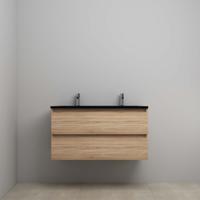 On-Line Onderkast - 100 cm - Voorgemonteerd - Ladestructuur - Acryl Wastafel - 2 Kraangaten - Eiken