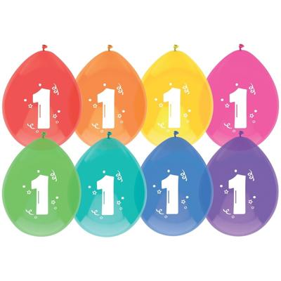 1 jaar thema ballonnen - Verjaardag - Kinderfeestje - Leeftijd versiering - 16x stuks - gekleurd