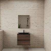 ACTIE BWS Badmeubel | Paris | Sonoma Choco 60 cm | Mat Zwart Wastafel | 1 Kraangat