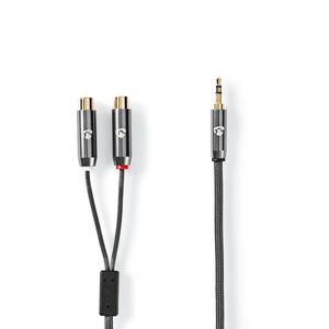 Stereo Audio Adapter Cable | 3,5 mm Male - 2x RCA Female | 0,2 m | Gun Metal Grey Gevlochten