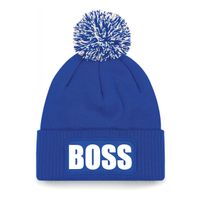 Boss muts/beanie met pompon - onesize - unisex - blauw
