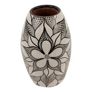 Zwarte Terracotta Sarana Vaas met Mandala Witte Stippen Patroon