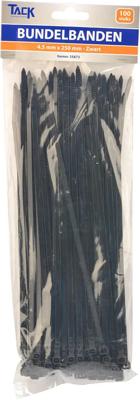 100 Tiewraps / bundelbandjes 4,5x250mm zwart PA66