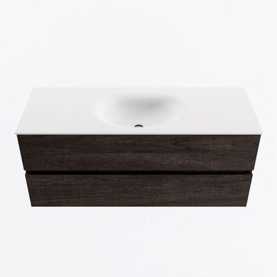 MONDIAZ VICA 120cm badmeubel onderkast Dark Brown 2 lades. Wastafel MOON midden zonder kraangat, kleur Talc.