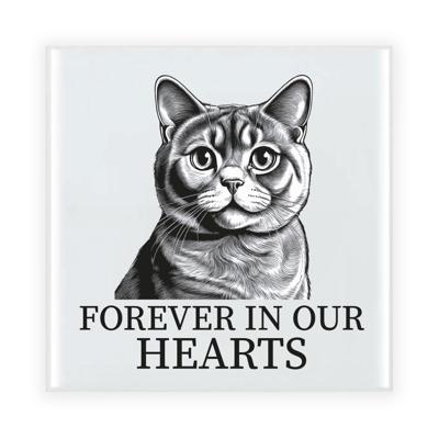 Herdenking cadeau tegel kattenliefhebber - Britse Korthaar kat/poes - zwart/wit - keramiek - 15 cm