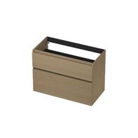 INK - Onderkast 2 Laden Greeploos met Houten Keerlijst A-symmetrisch - 900x450x650 Mm - Olijf Eiken