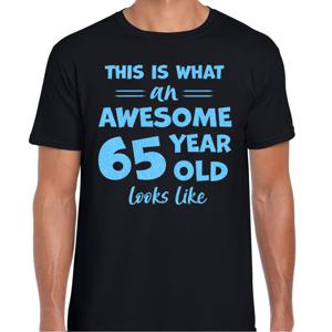 Cadeau T-shirt voor heren - leeftijd 65 jaar - awesome - zwart - glitter blauw - Verjaardagsfeest