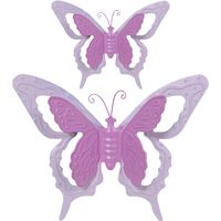 Tuin/schutting decoratie vlinders - metaal - roze - 17 x 13 cm - 36 x 27 cm - Tuinbeelden - thumbnail