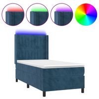 vidaXL Boxspring met matras en LED fluweel donkerblauw 90x200 cm