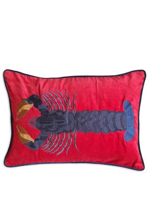 Les-Ottomans coussin en lin à broderies - Rouge