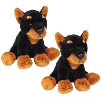 Suki Gifts knuffel Doberman - 2x stuks - 13 cm - zwart/bruin - speelgoed - pluche