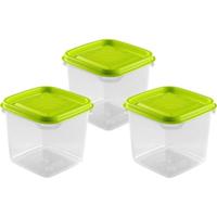 Vershoudbakjes Hega - set van 3x stuks - 0.3 liter - transparant/lime groen - L8 x B8 x H11 cm