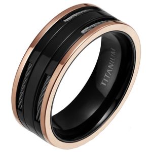 Herenring Titanium Kabel Zwart Rose 8mm