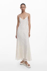 Devoré jurk met bandjes - WHITE - XL